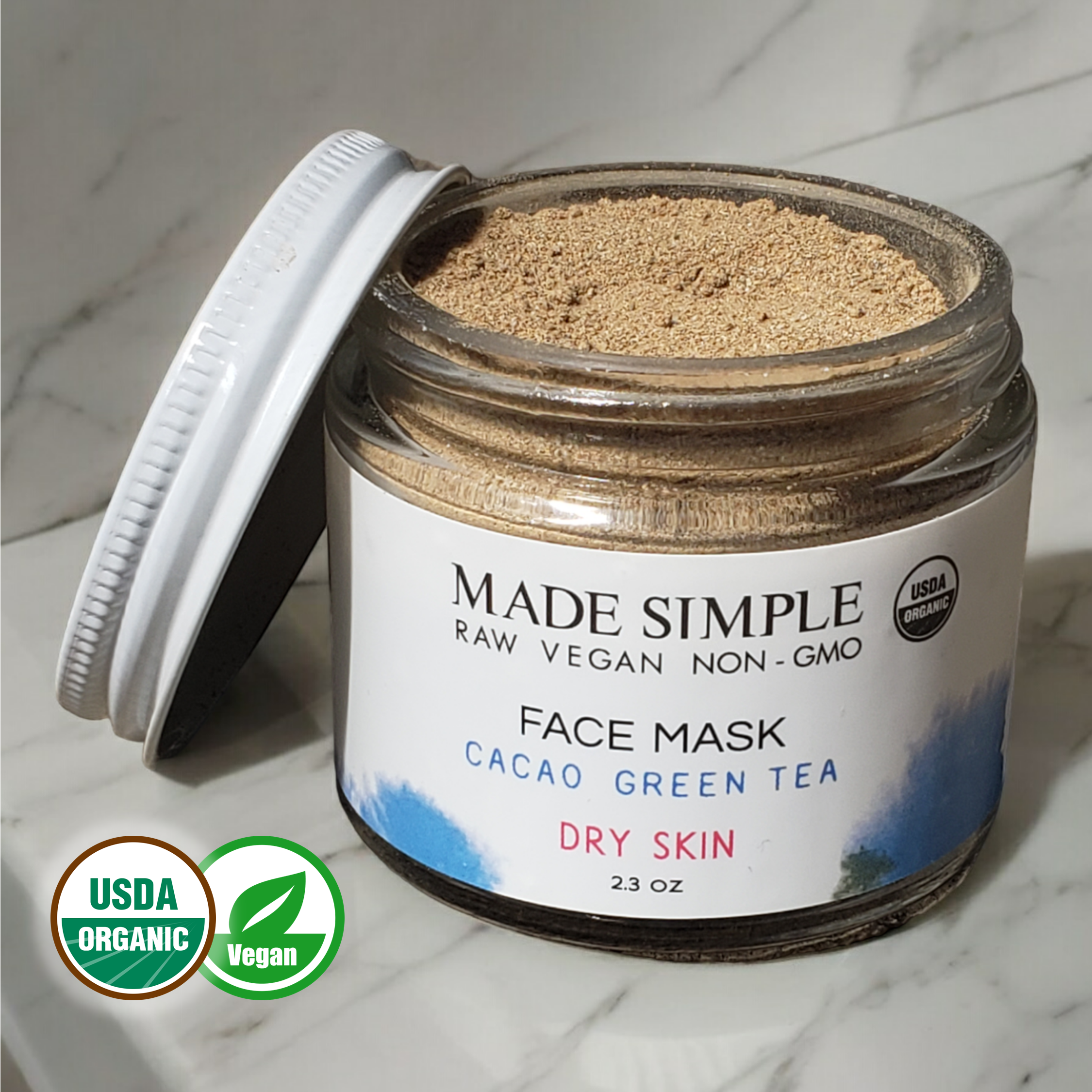 FACE MASK - Cacao Green Tea for Dry Skin - Certified Organic & Vegan