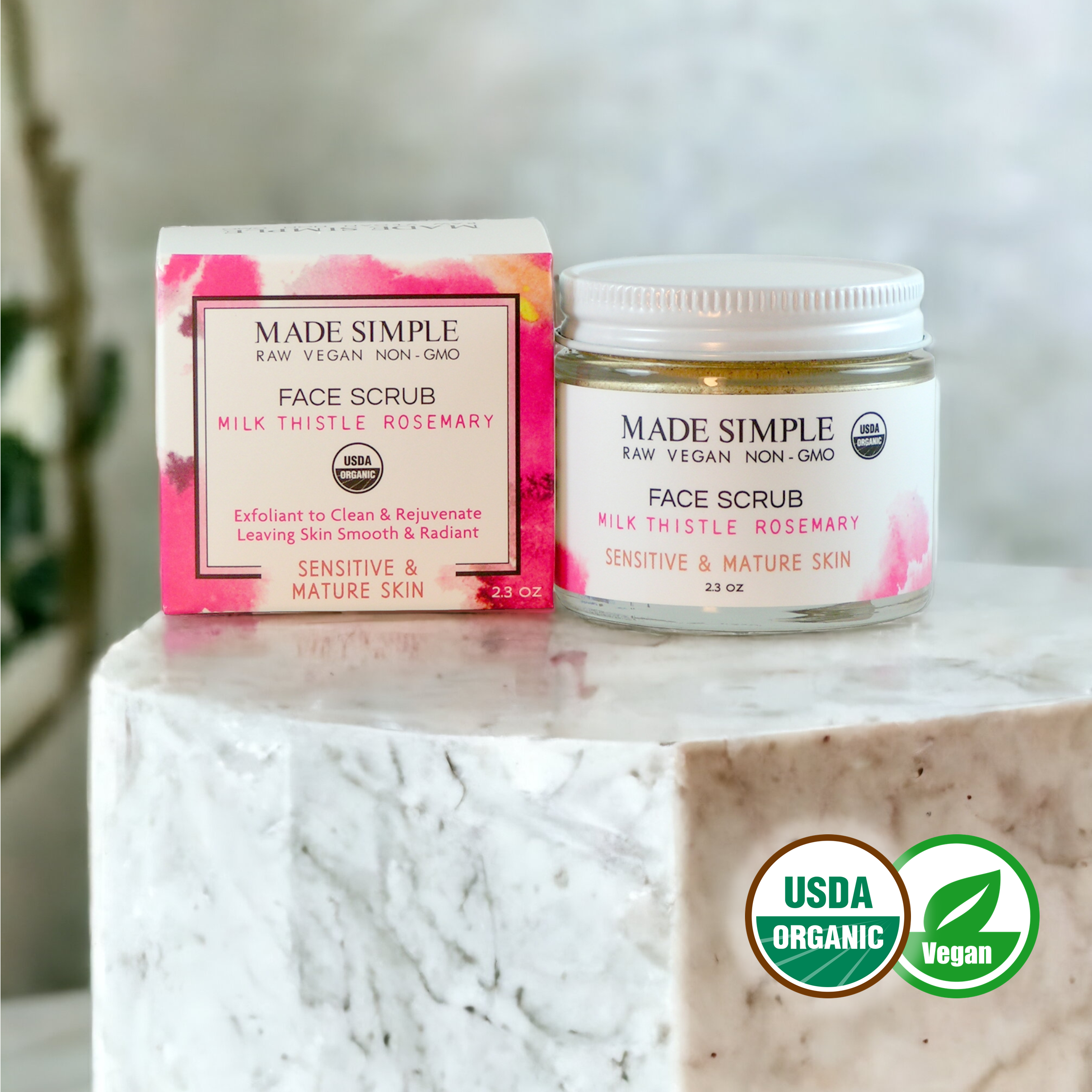 FACE SCRUB - Milk Thistle Rosemary for Mature Skin - Organic & Vegan