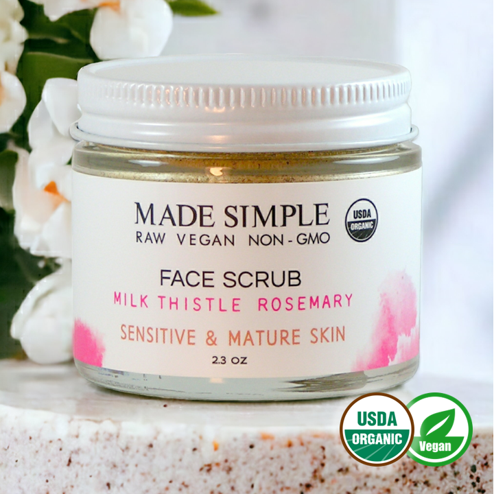 FACE SCRUB - Milk Thistle Rosemary for Mature Skin - Organic & Vegan