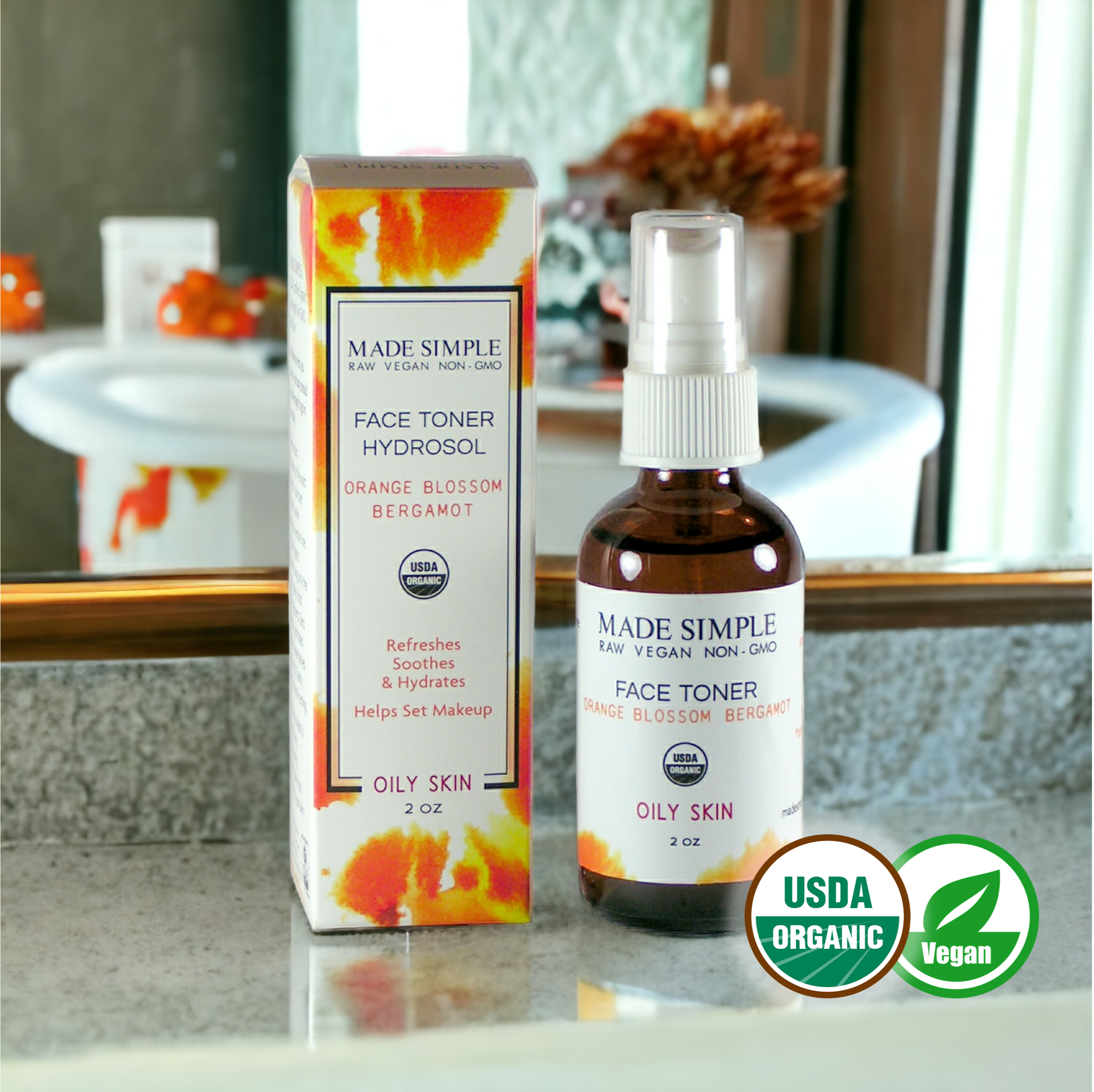 FACE TONER - Orange Blossom Bergamot for Oily Skin - Organic & Vegan