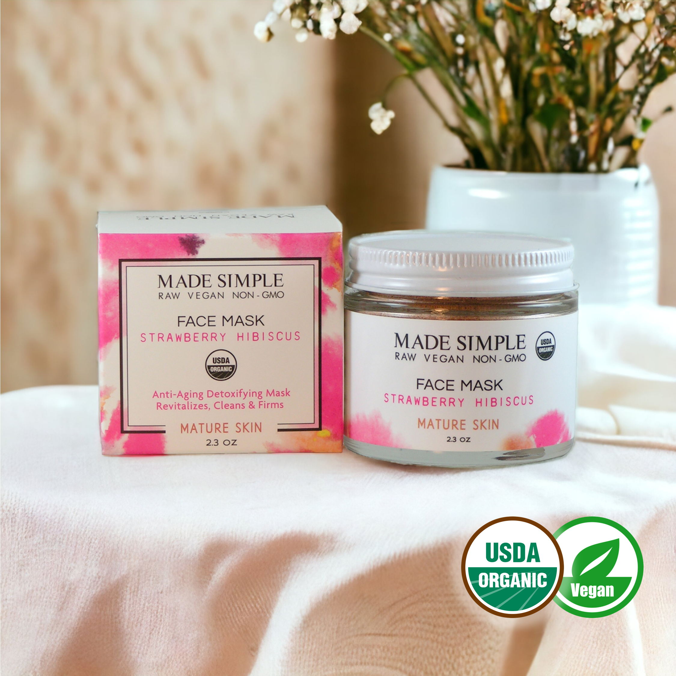 FACE MASK - Strawberry Hibiscus for Mature Skin - Organic & Vegan