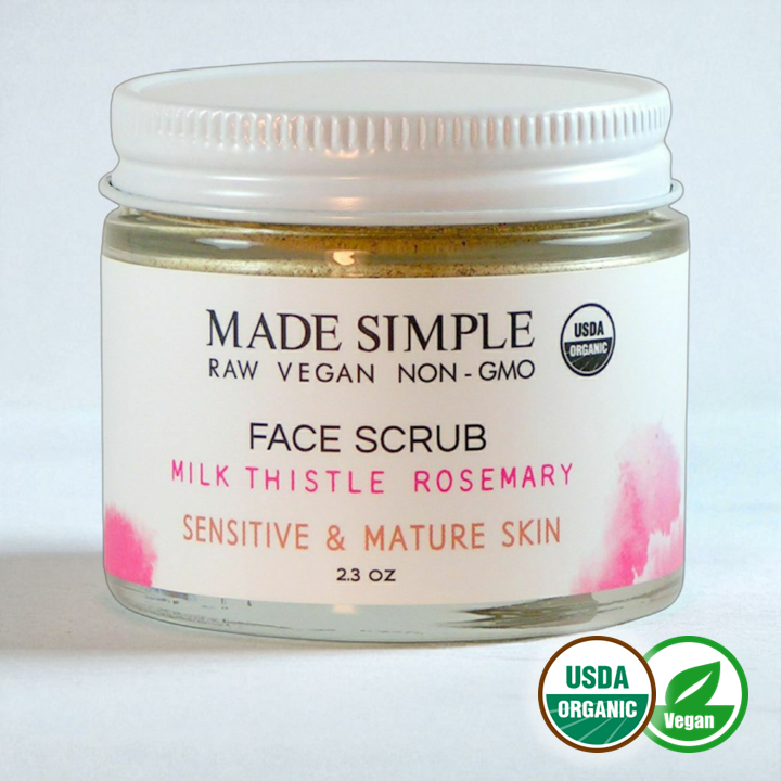 FACE SCRUB - Milk Thistle Rosemary for Mature Skin - Organic & Vegan