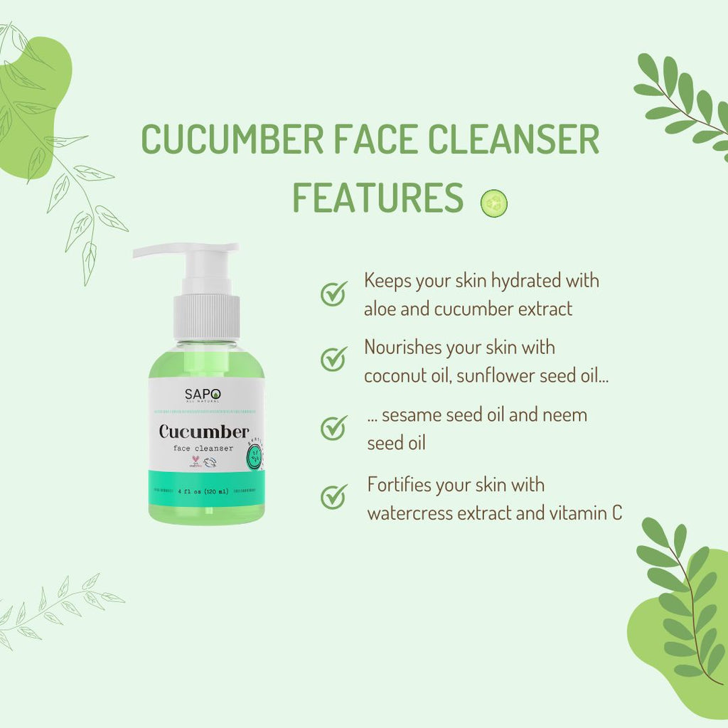 Sapo Cucumber Face Cleanser - Hydrating Gel Wash with Aloe + Neem for