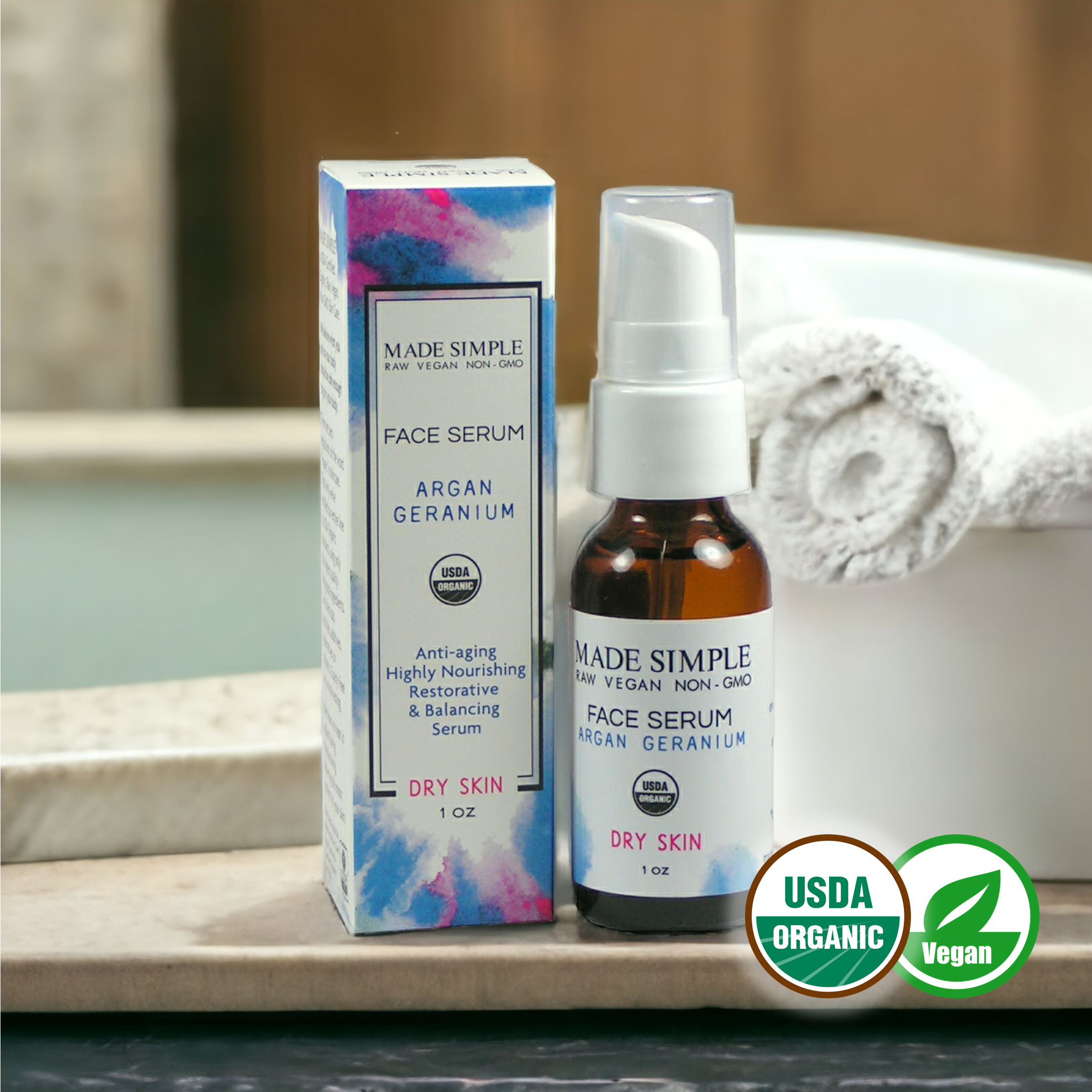 FACE SERUM - Argan Geranium for Dry Skin - Organic & Vegan