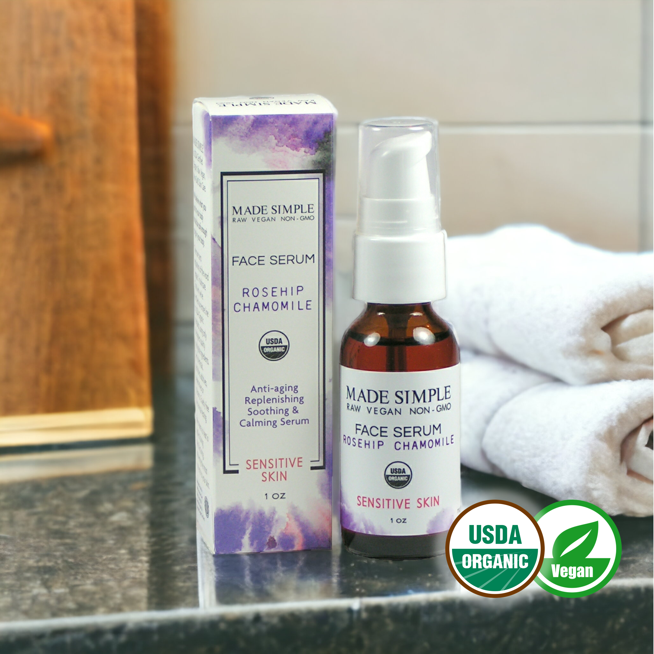 FACE SERUM - Rosehip Chamomile for Sensitive Skin - Organic & Vegan