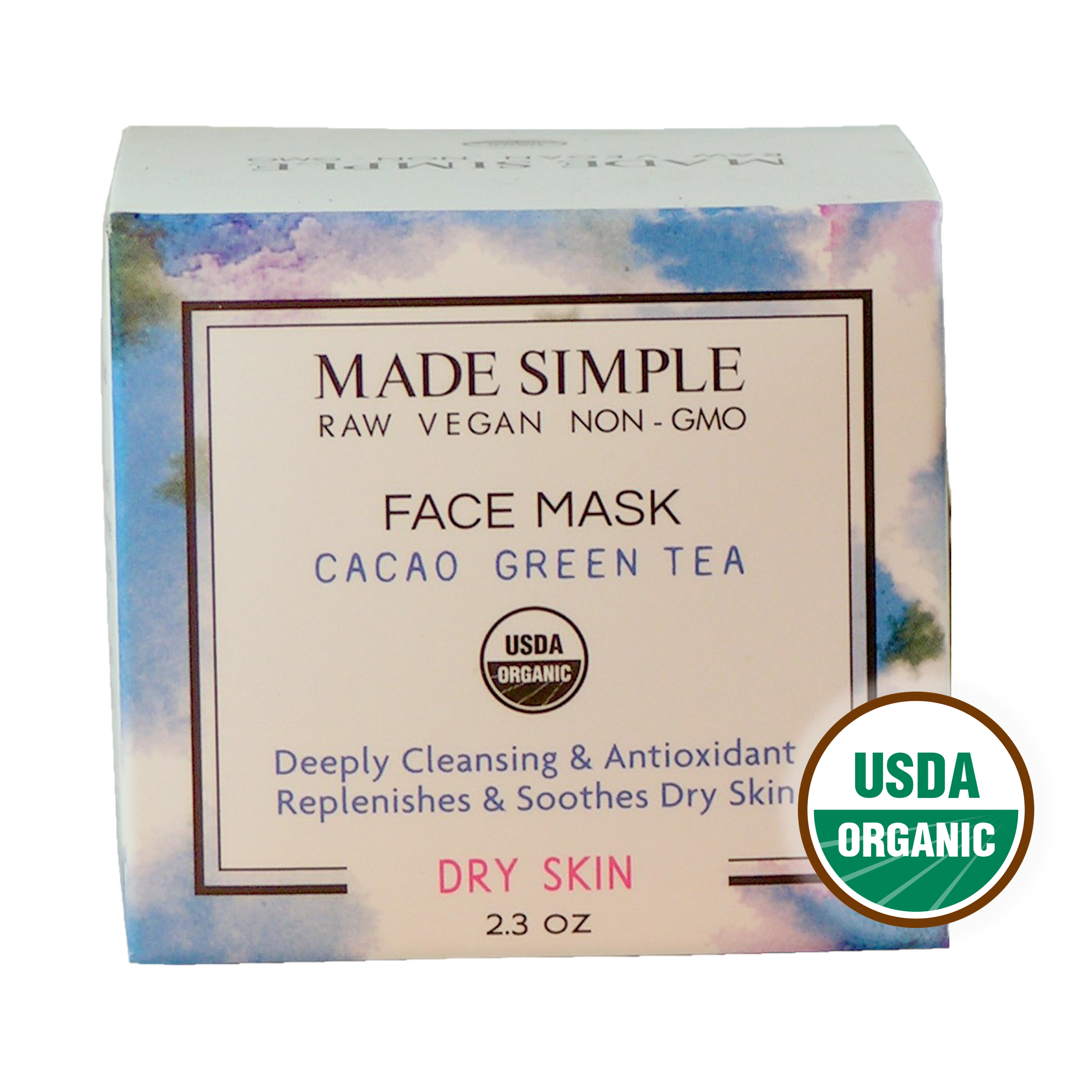 FACE MASK - Cacao Green Tea for Dry Skin - Certified Organic & Vegan