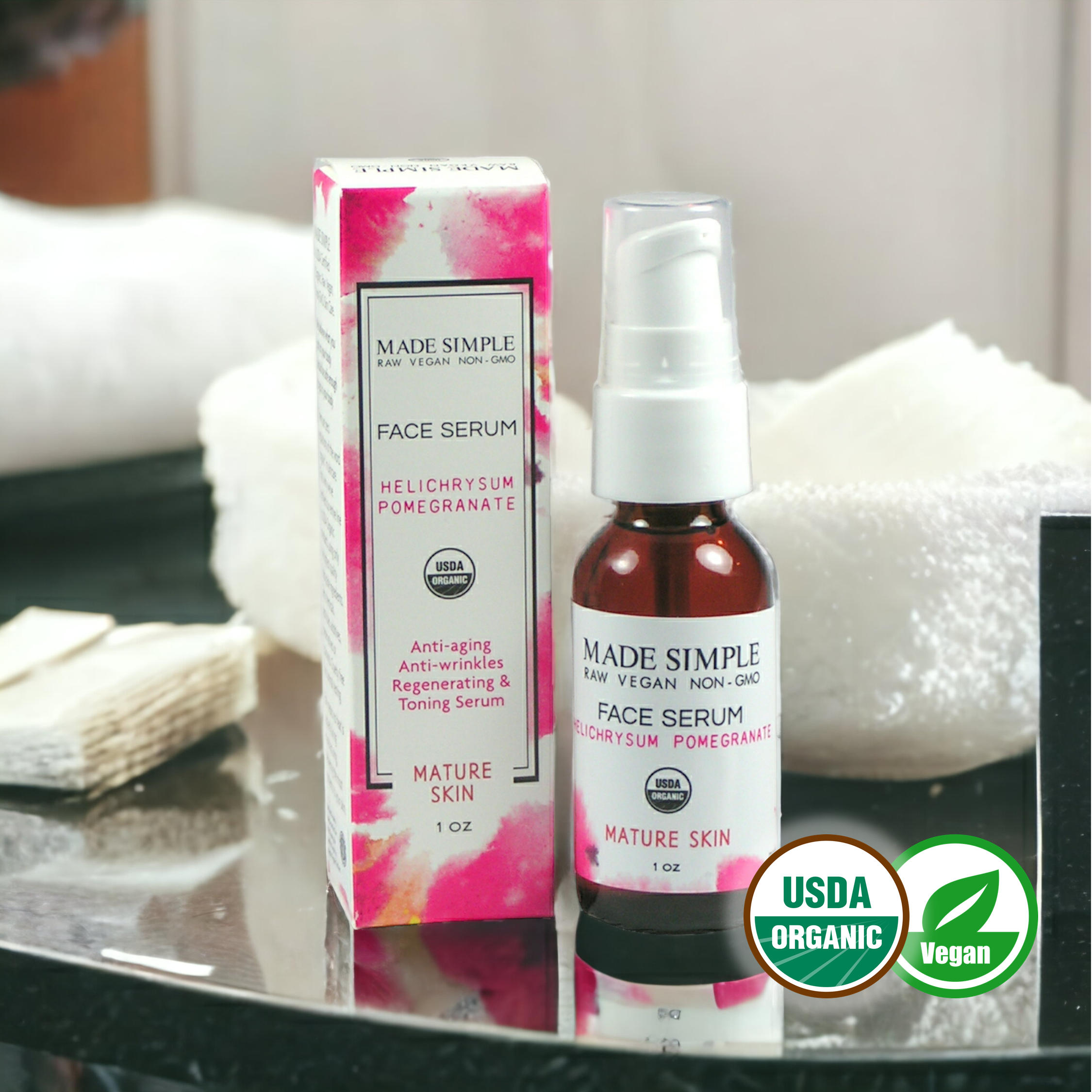 FACE SERUM - Helichrysum Pomegranate for Mature Skin - Organic & Vegan
