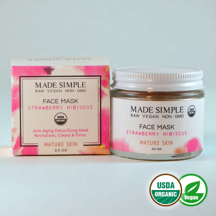 FACE MASK - Strawberry Hibiscus for Mature Skin - Organic & Vegan